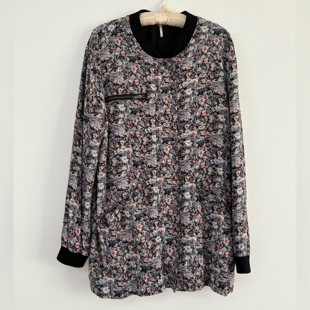Free People Floral Oversized Bomber Jacket Size Medium